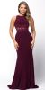 Lace Accent Sheer Waist Long Formal Evening Jersey Dress in Burgundy